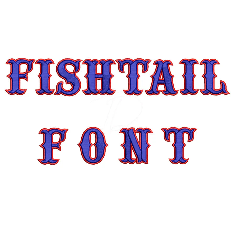 Fishtail 3D puff embroidery digital font. Machine embroidery 3D puff foam. BX PES DST files