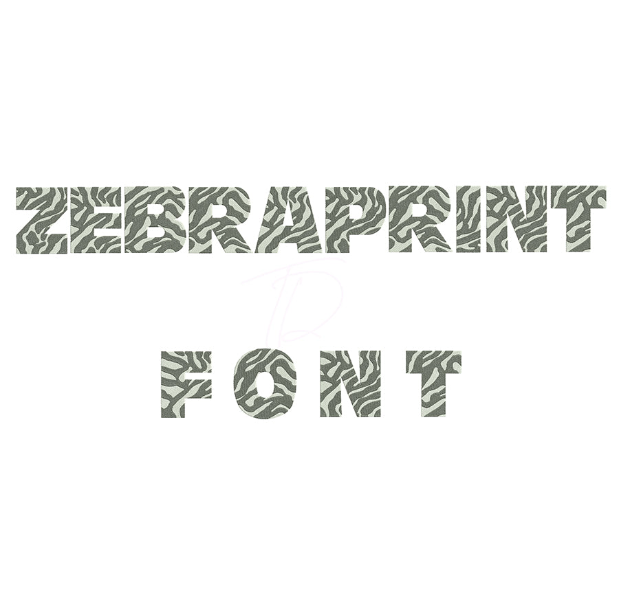 Zebra print embroidery font. Machine embroidery alphabet with zebra print. PES DST BX and all files for embroidery machine