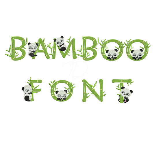 Bamboo Panda embroidery font. Machine embroidery alphabet with Panda. BX PES DST embroidery font