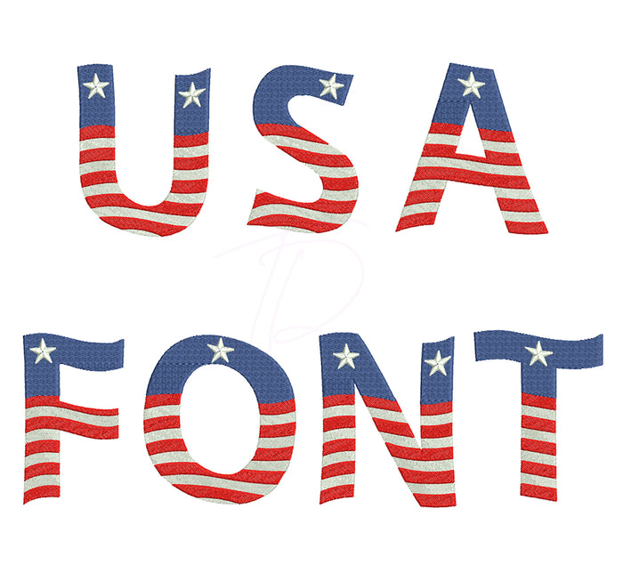 Wavy USA Flag Embroidery Font
