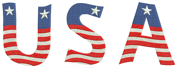 USA Flag Embroidery Digital Font. Machine embroidery alphabet in USA flag. BX included.