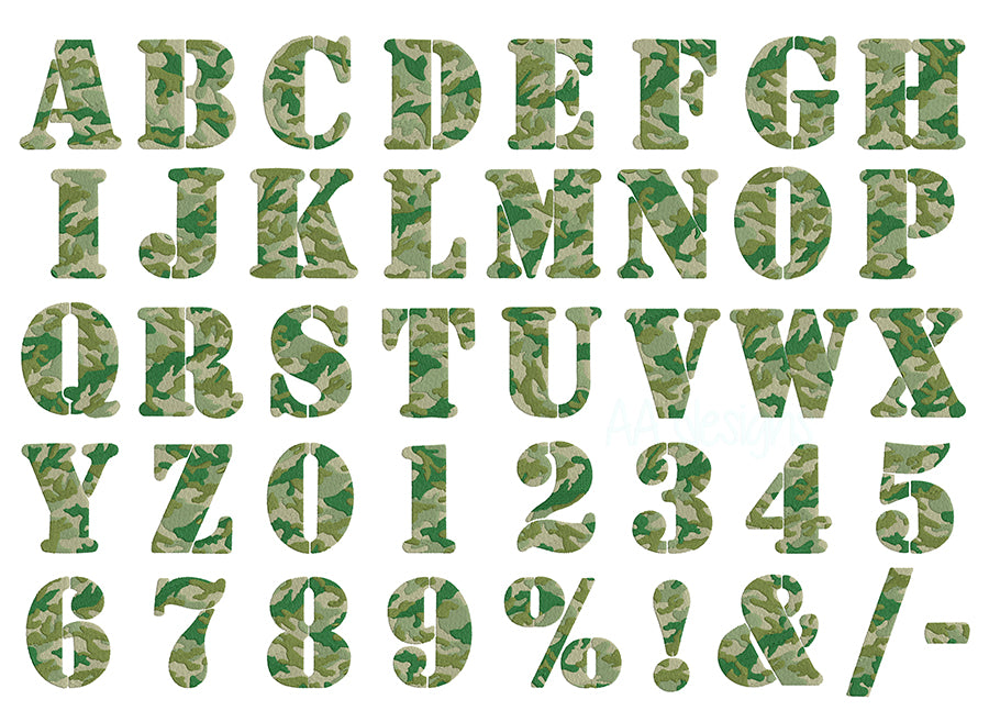 Camouflage Embroidery Font
