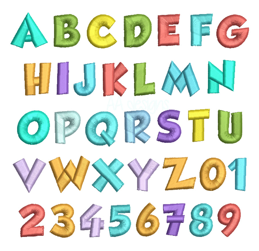 3D puff embroidery font. Cartoon embroidery font in 3D puff foam. BX format also inlcuded