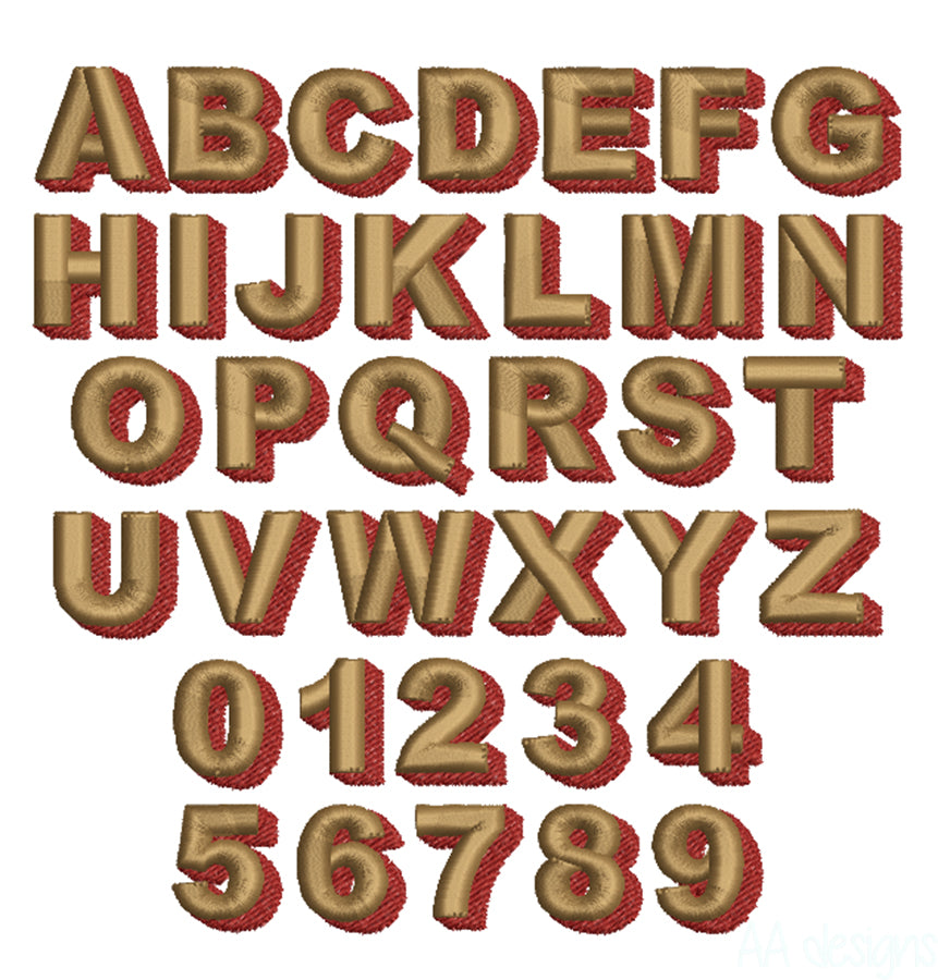 3D puff embroidery digital font. Shadow 3D puff font for embroidery. BX file also included