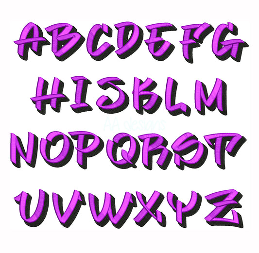 Graffiti 3D puff embroidery digital font. 3D puff embroidery font with foam. BX file also included.