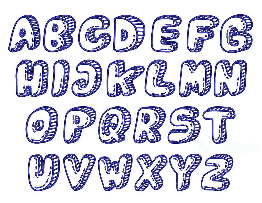 Embroidery Font - DRAW. Digital embroidery font for machine. BX format also included