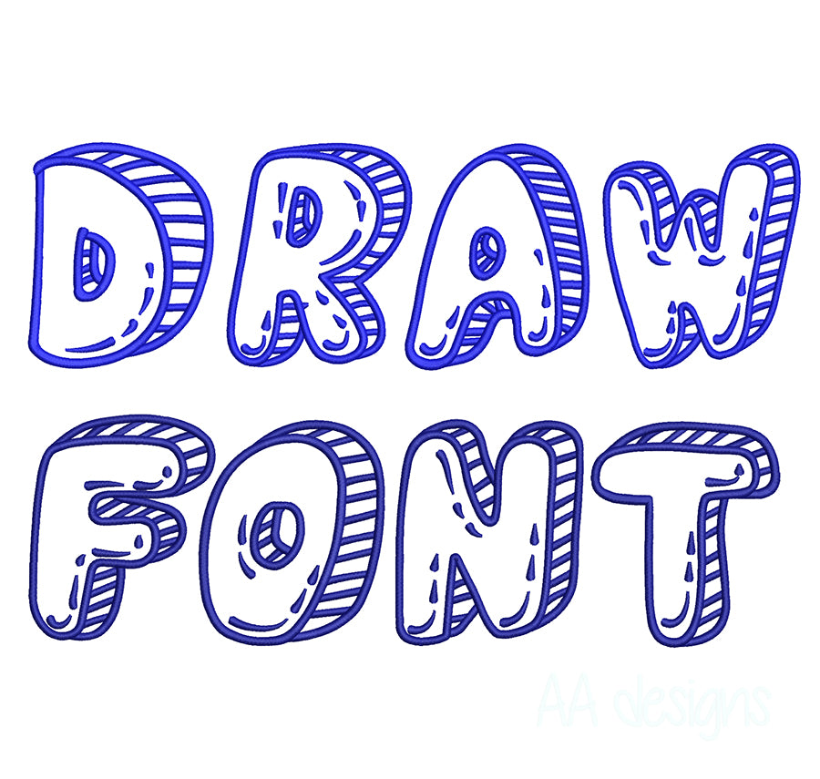 Embroidery Font - DRAW. Digital embroidery font for machine. BX format also included