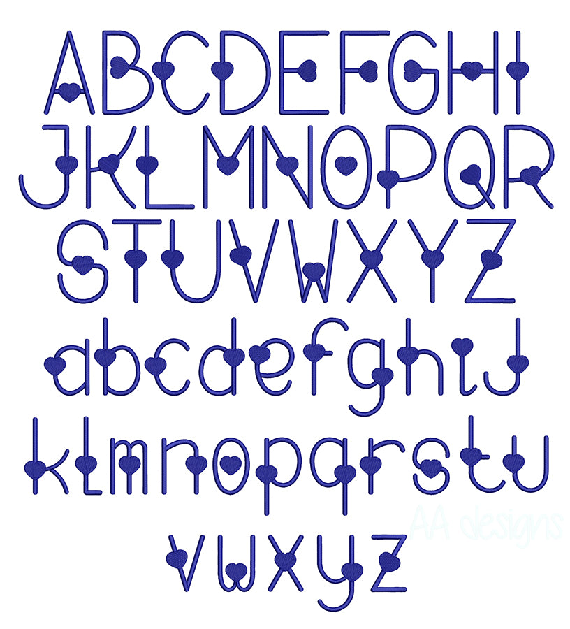 Heart Accent Embroidery Font