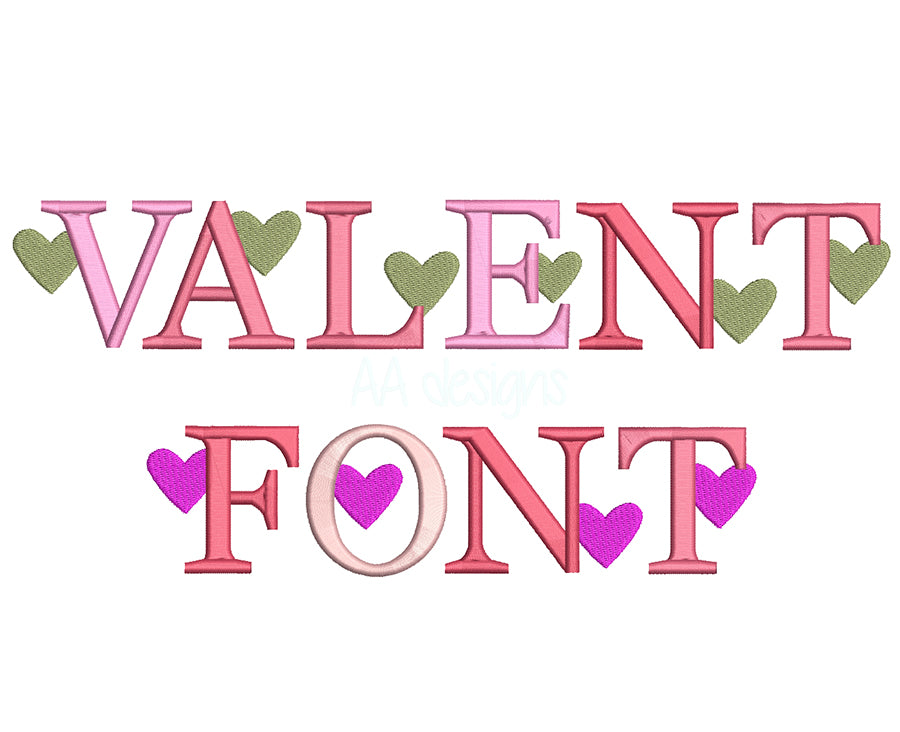 Valentine heart embroidery font. Machine embroidery alphabet files for instant download. BX format also.