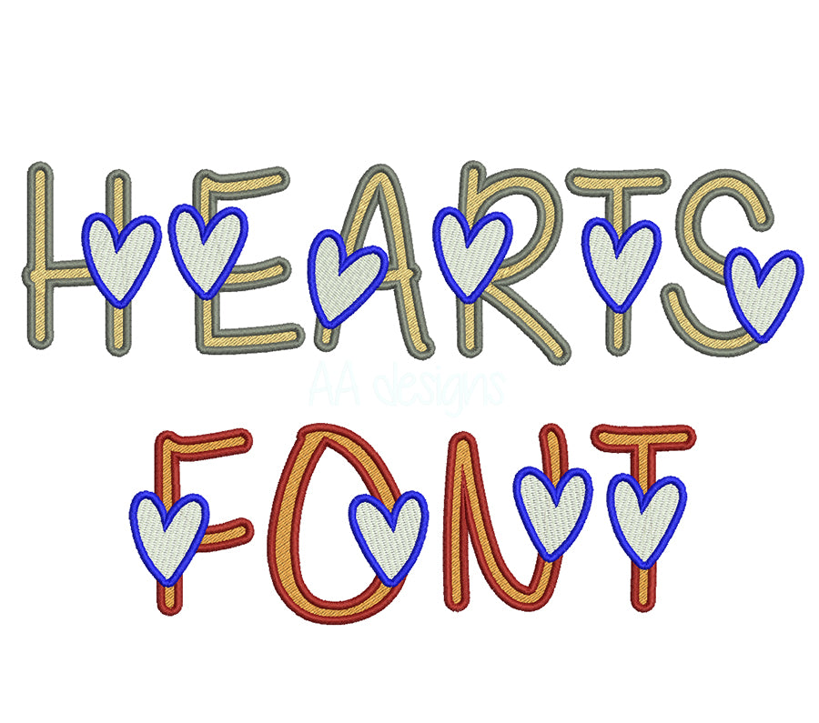 Valentine heart embroidery font. Machine embroidery alphabet for instant download. BX format