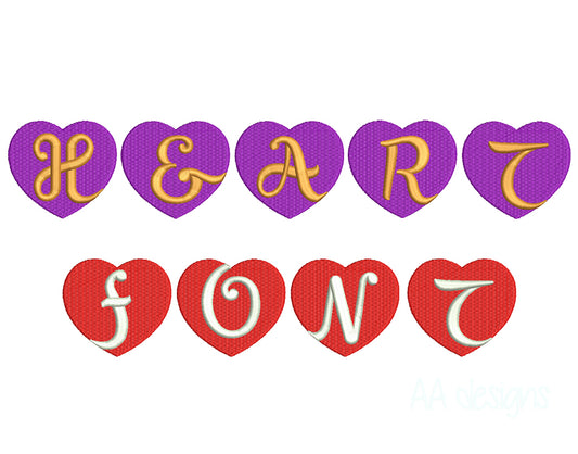 Heart embroidery digital font in 3D puff. Embroidery font for instant download.