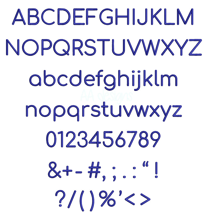 Comfort puff embroidery digital font. Machine embroidery alphabet in 3D puff foam. BX PES DST embroidery font