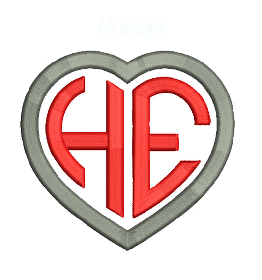 Heart embroidery digital font. Heart monogram in 3D puff foam. BX PES DST embroidery font