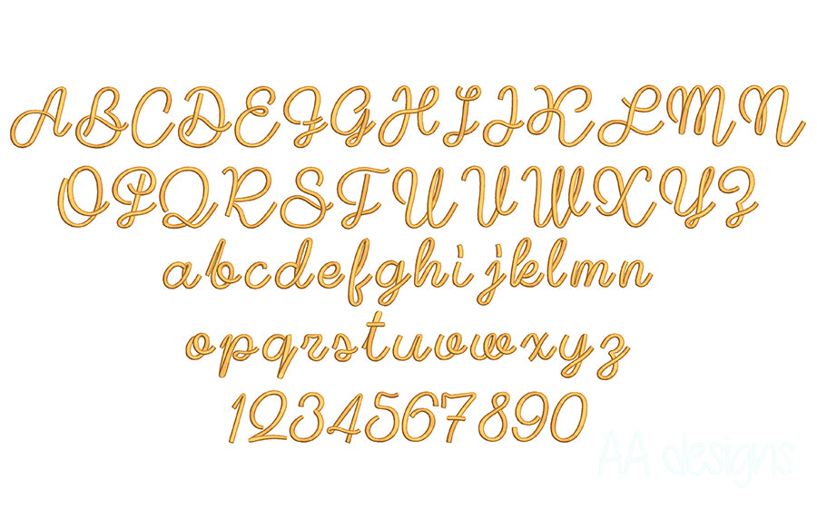 Script 3D puff embroidery digital font. 3D puff foam in Script font. BX PES DST embroidery font