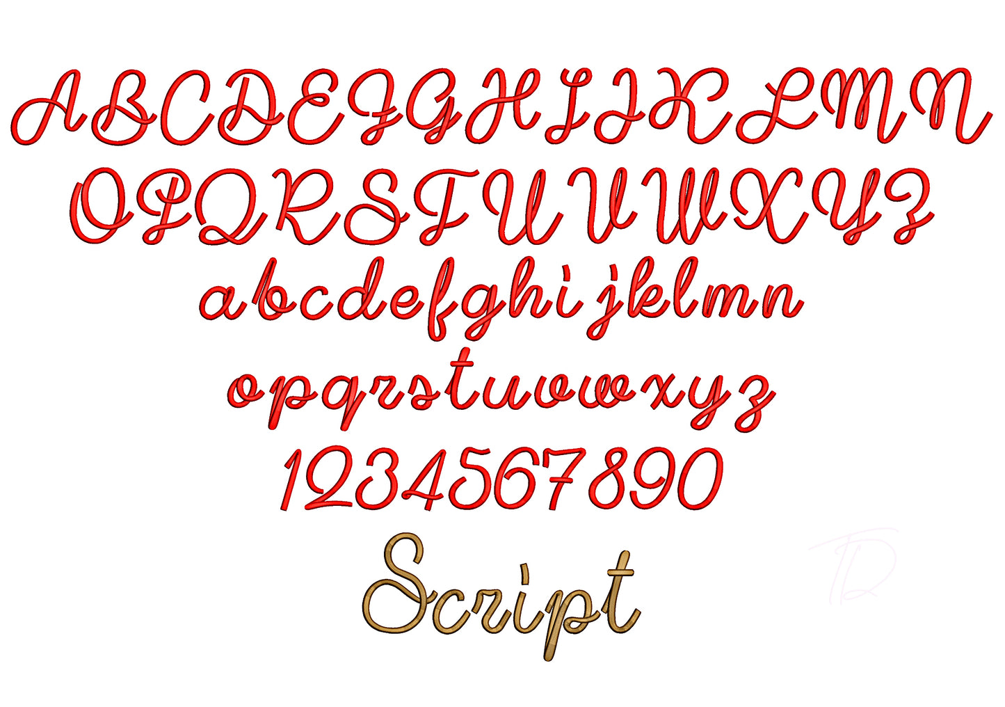 Script 3D puff embroidery digital font. 3D puff foam in Script font. BX PES DST embroidery font