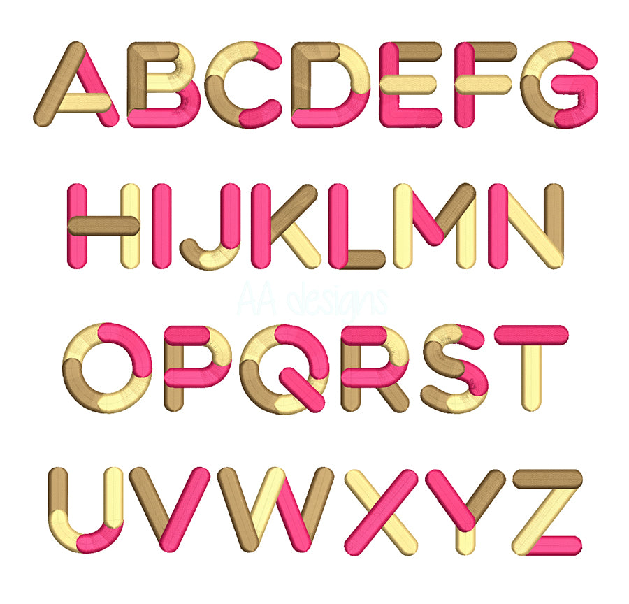 Retro 3D puff embroidery digital font. Embroidery alphabet in 3D puff foam. BX PES DST embroidery font