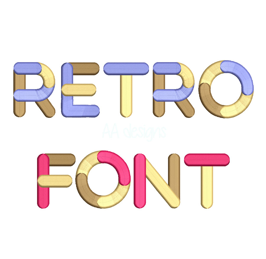 Retro 3D puff embroidery digital font. Embroidery alphabet in 3D puff foam. BX PES DST embroidery font