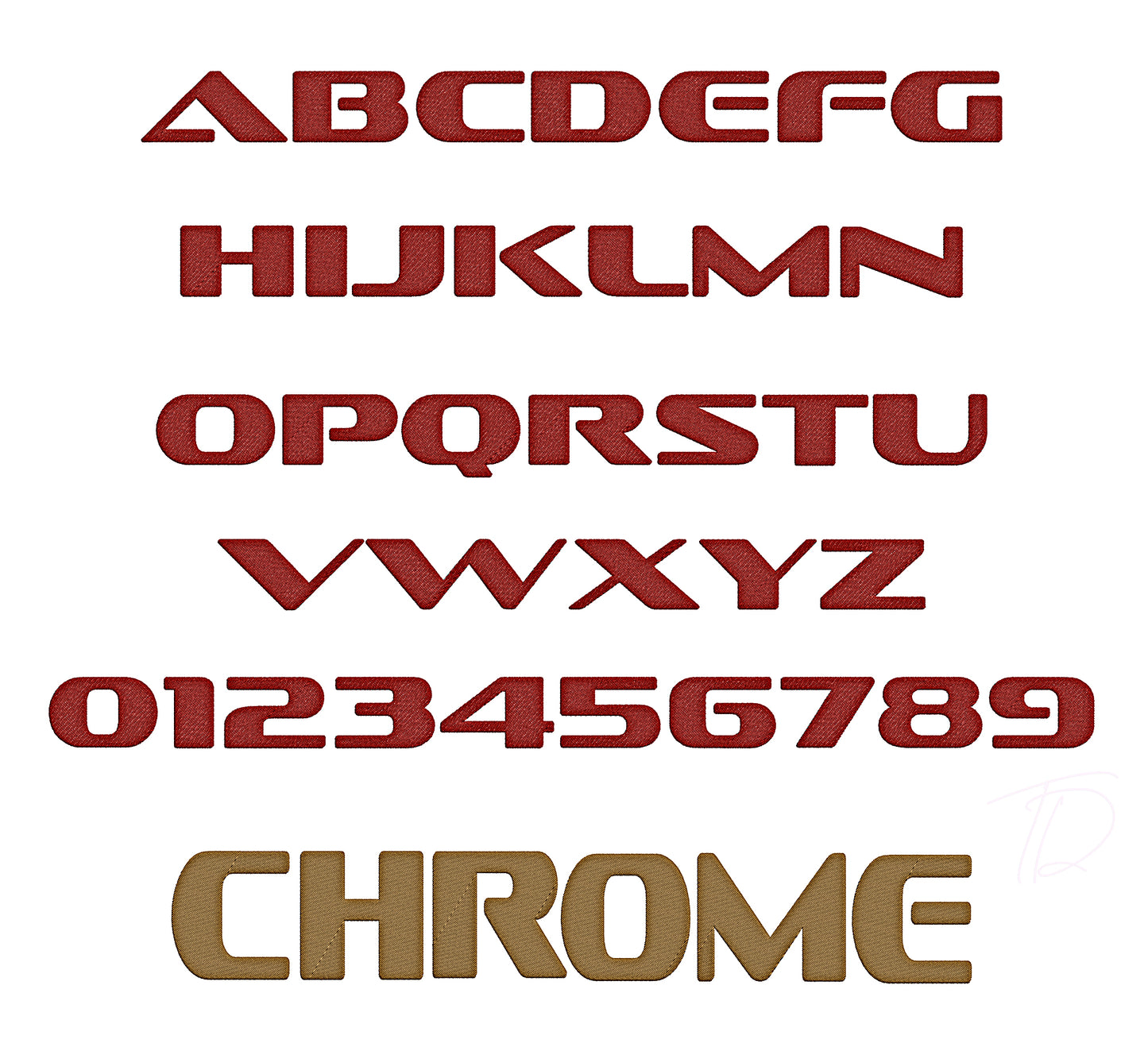 Sofa chrome embroidery font. Machine embroidery alphabet for instant download. PES DST BX and other file format