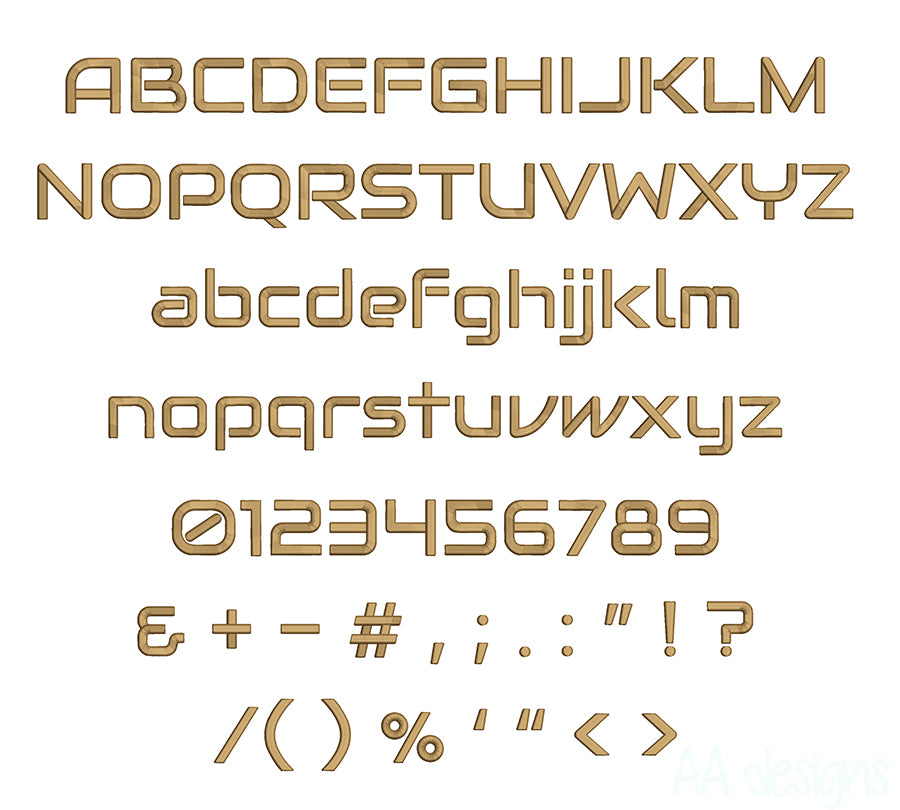 Audiowide 3D puff embroidery digital font. 3D puff foam embroidery font for instant download. PES DST BX and all files for your embroidery machine.