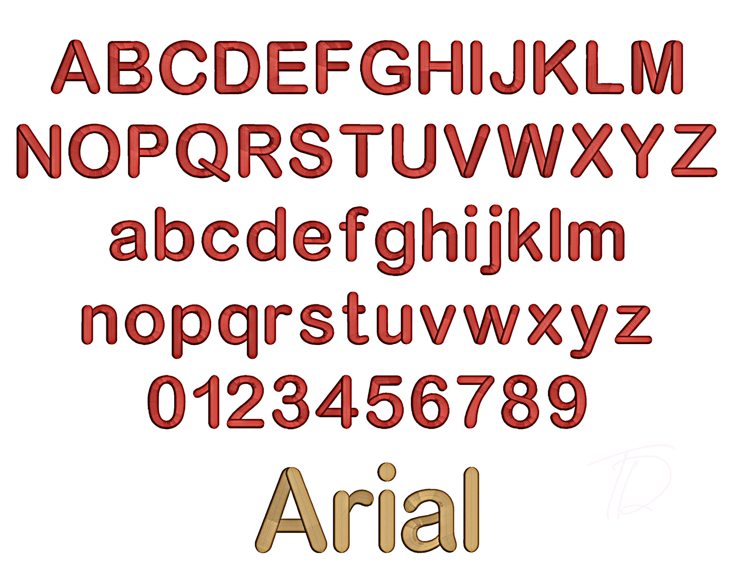 Arial Round 3D puff embroidery digital font. 3D puff foam embroidery font for instant download. PES DST BX and all files for your embroidery machine