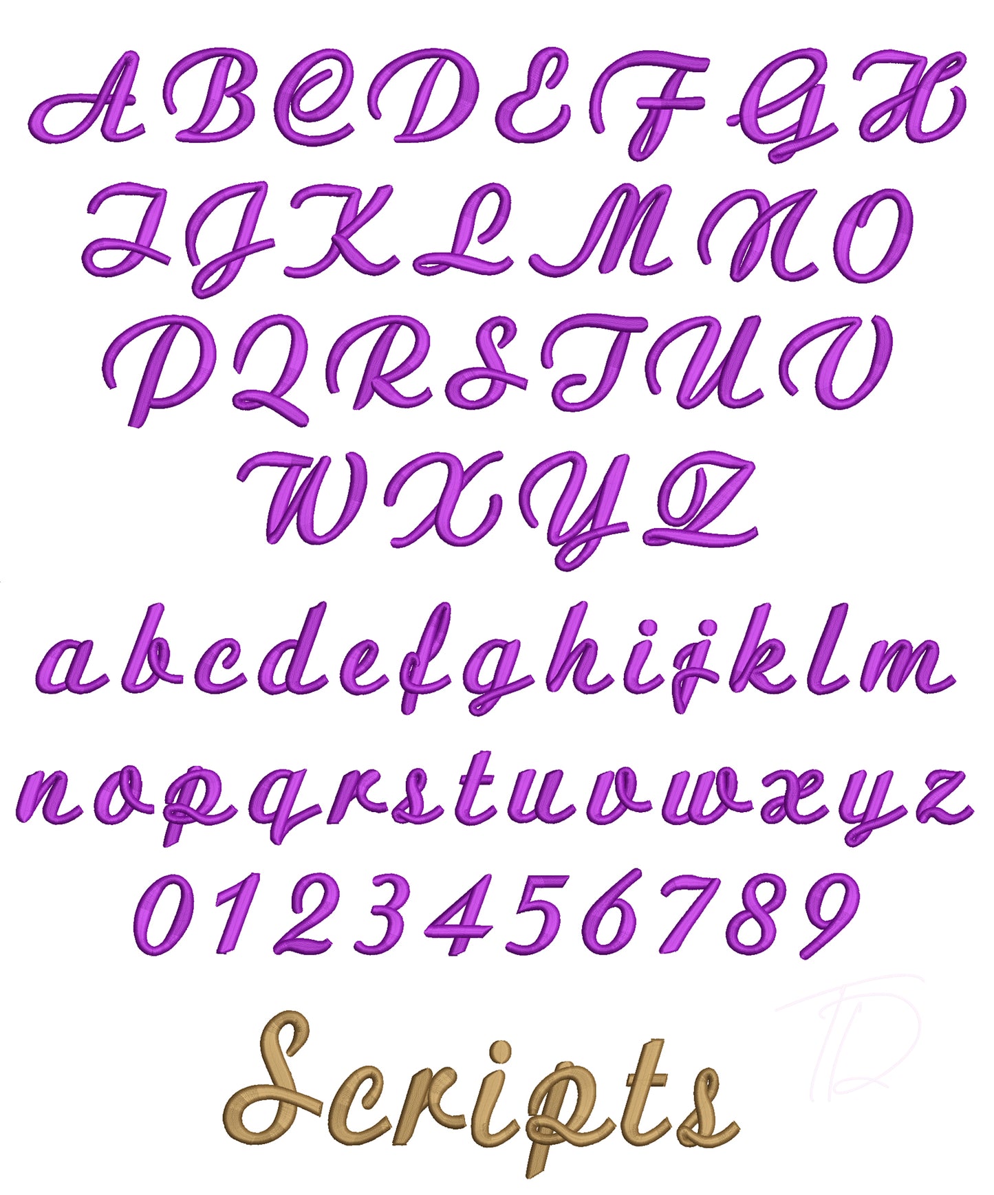 Script 3D puff embroidery digital font. Machine embroidery alphabet in 3D puff foam. PES DST BX and all files for embroidery machine