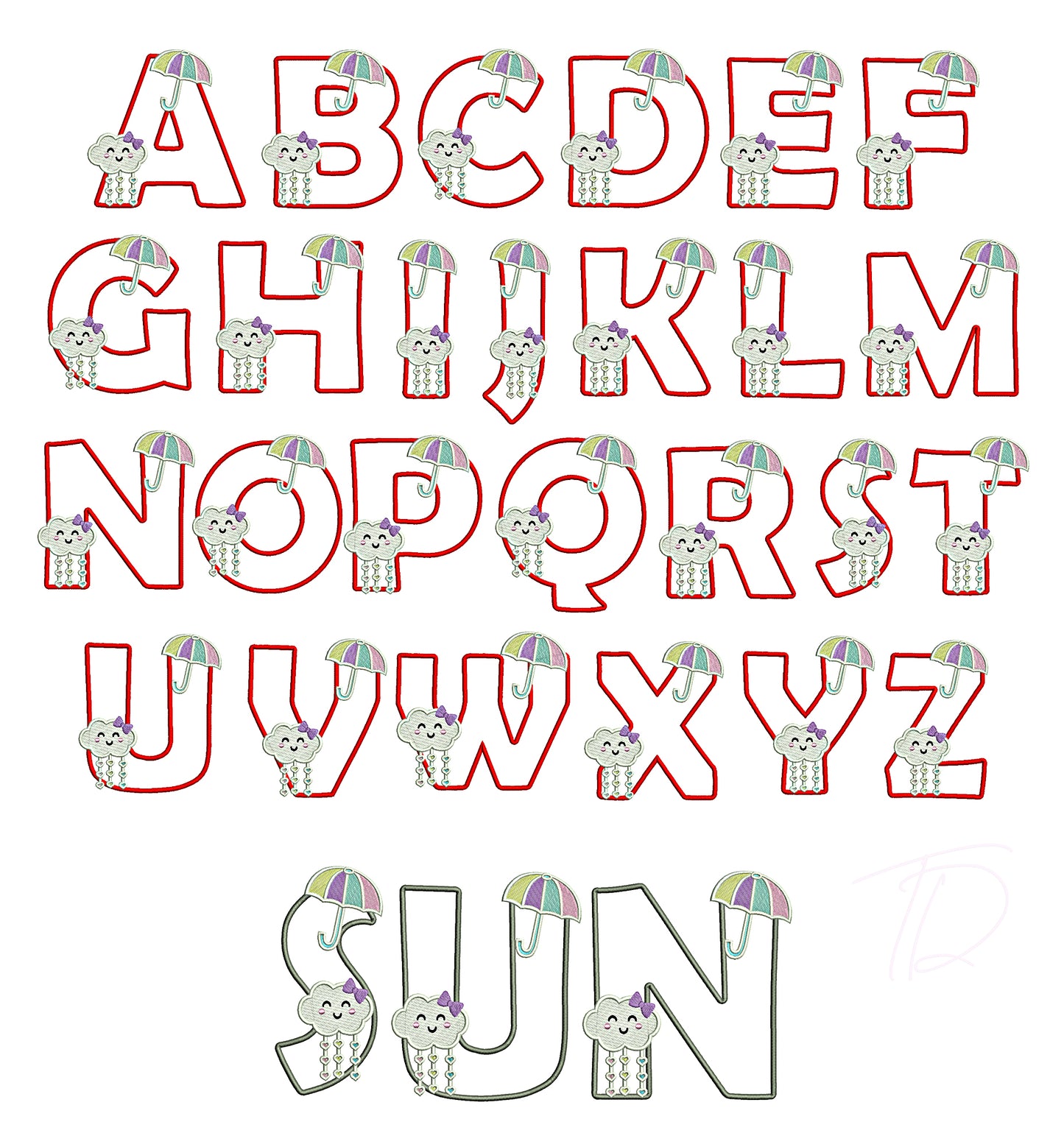 Sun Baby Applique Embroidery Font