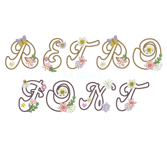 Groovy Retro Applique embroidery digital font. Machine embroidery alphabet in applique. Embroidery font, embroidery alphabet, embroidery monogram font. BX format