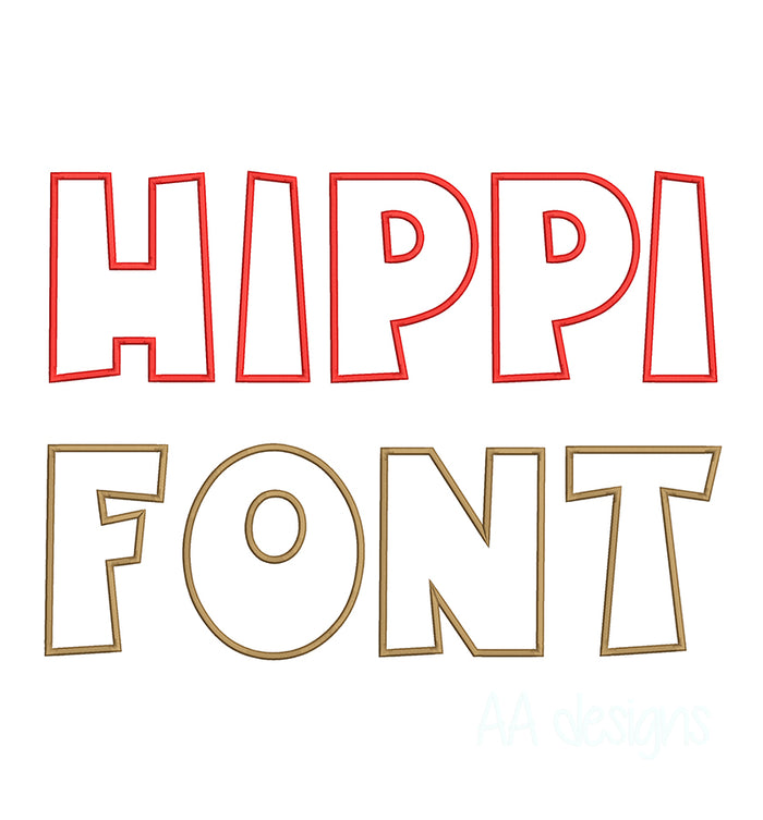 Hippy App embroidery digital font. Machine embroidery in applique. Embroidery font, embroidery alphabet, embroidery monogram font. BX format