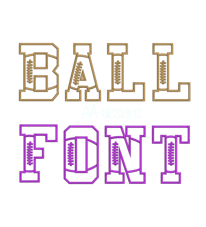 Football App embroidery digital font. Applique embroidery font in football.