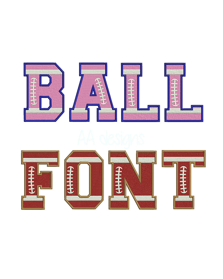 Football embroidery digital font. Full fill stitch embroidery font in football.