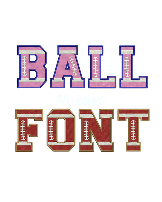 Football embroidery digital font. Full fill stitch embroidery font in football.