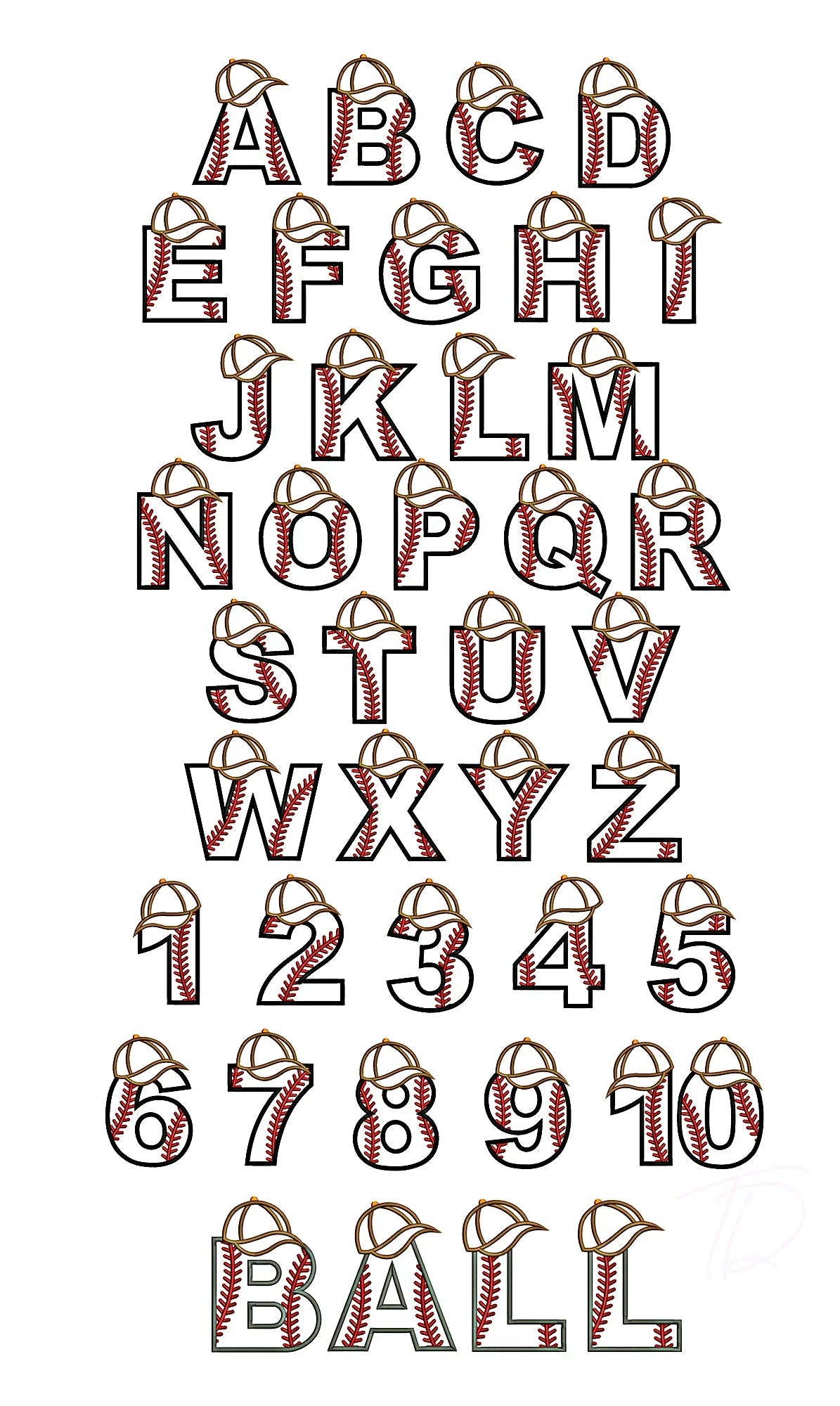 Baseball Applique Embroidery Font | BX PES DST Instant Download