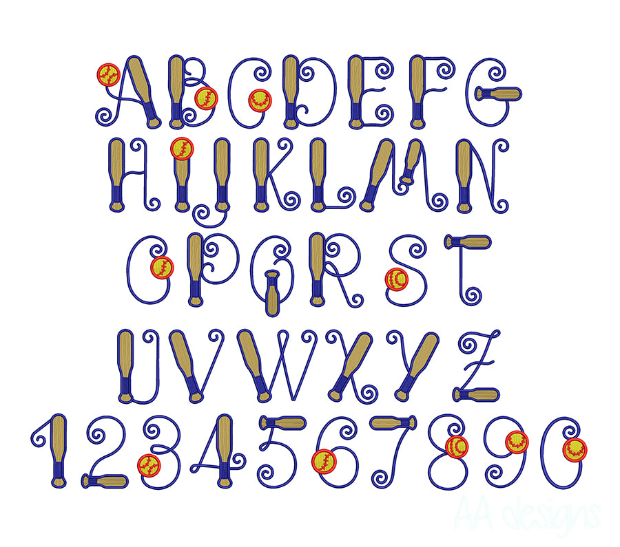 Baseball Bat Embroidery Digital Font