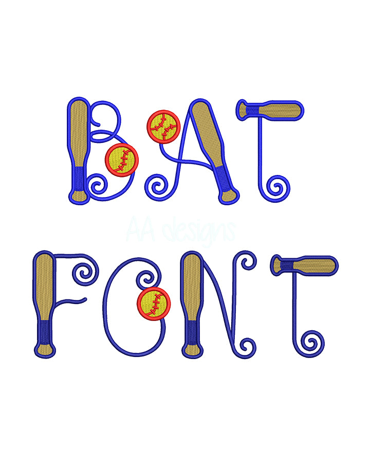 Baseball Bat Embroidery Digital Font