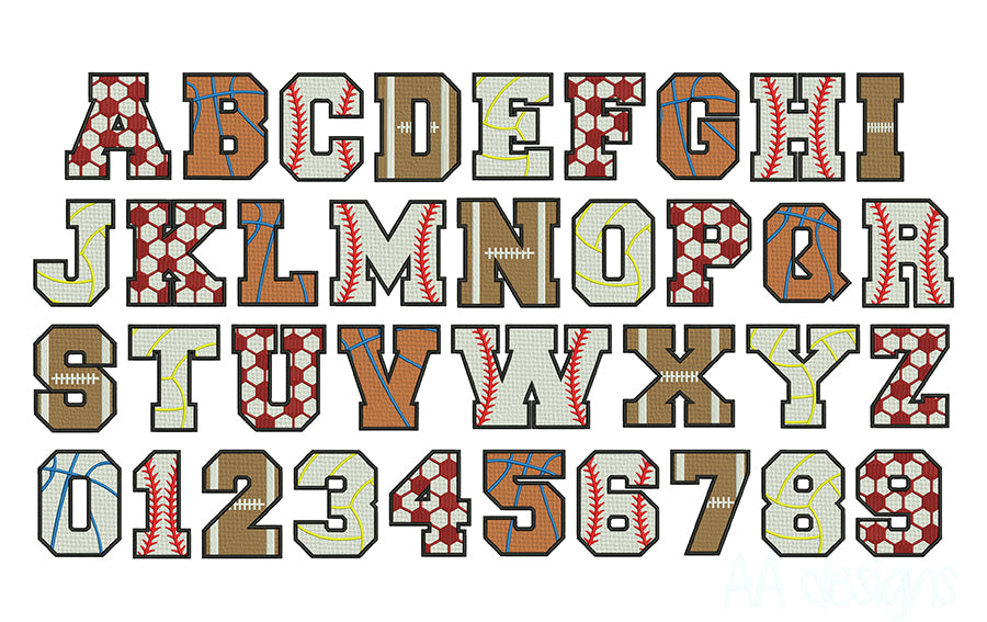 Sport embroidery digital font. Embroidery font in sport full fill stitch. PES DST BX file