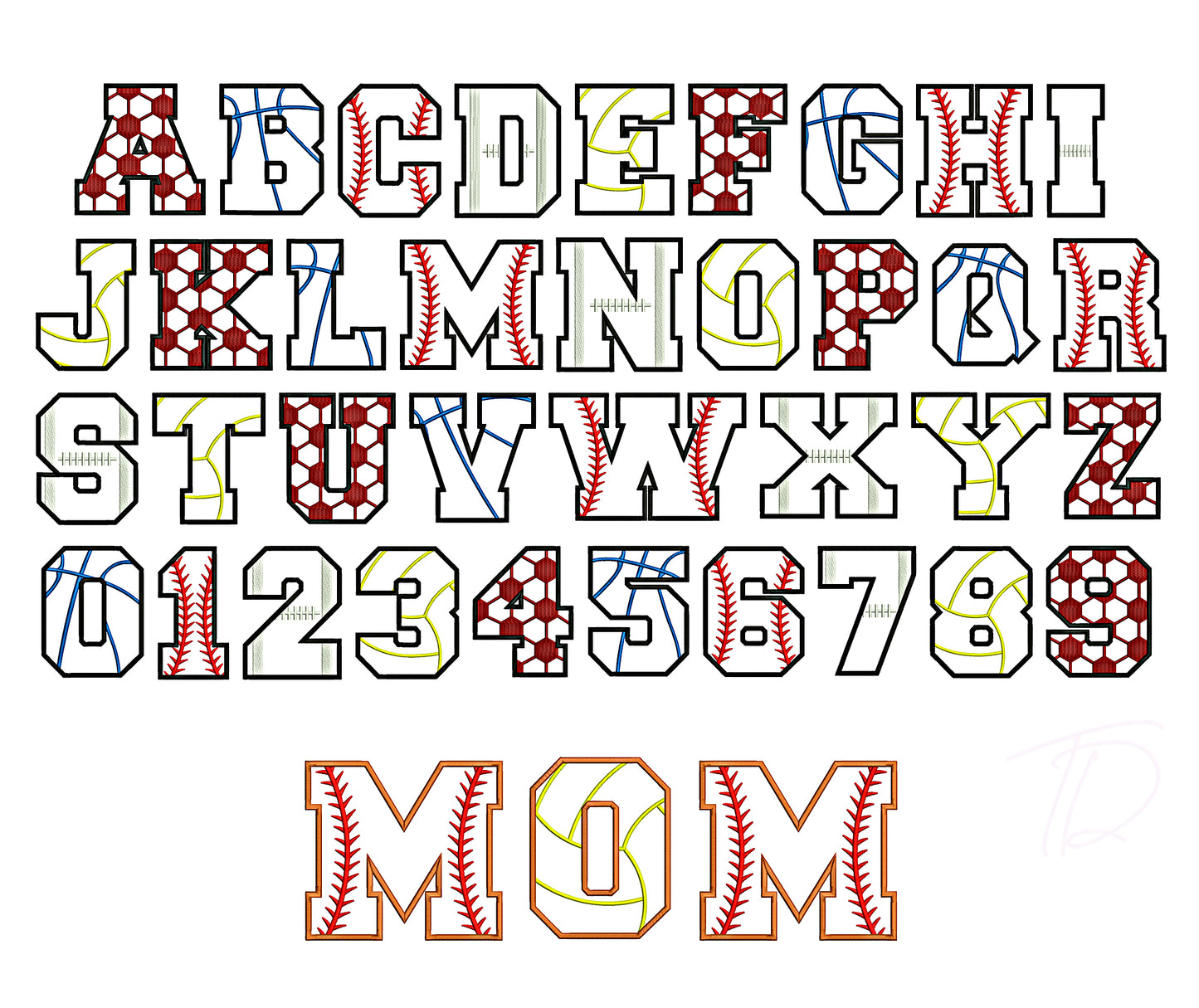 Sport App embroidery digital font