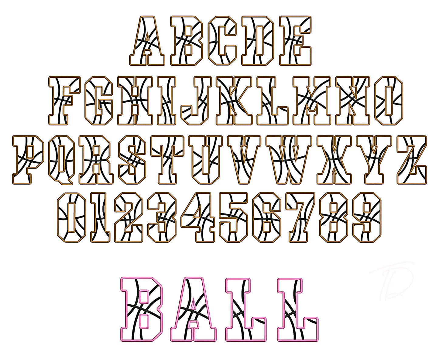 Basketball Applique Embroidery Font