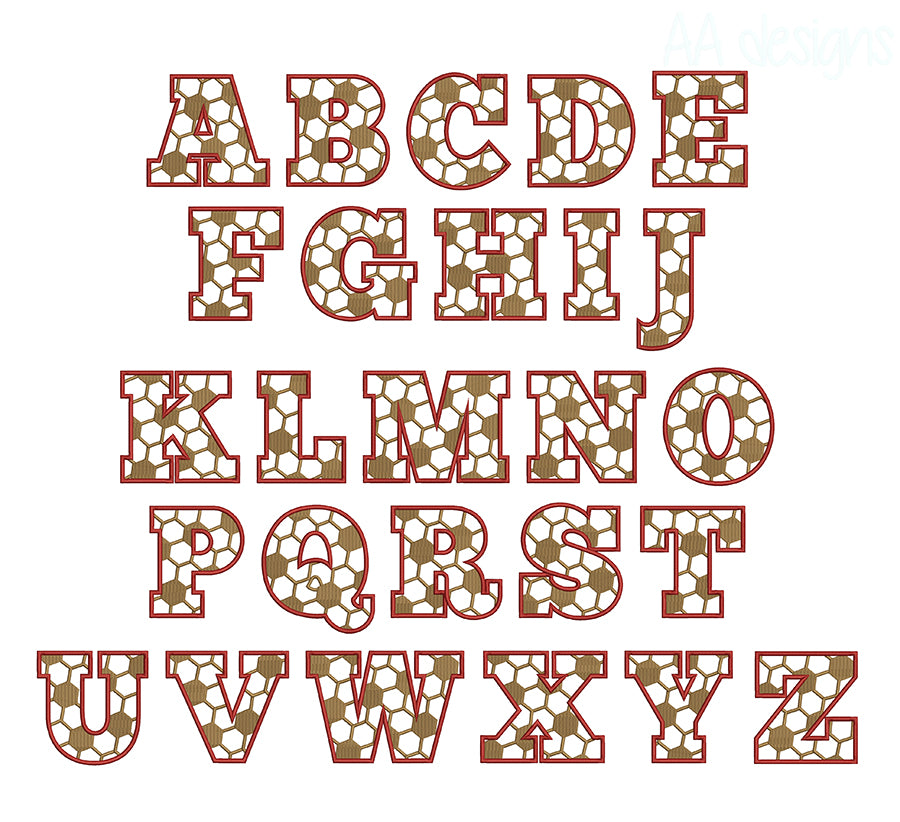 Soccer Embroidery Digital Font. Full fill stitch embroidery font.