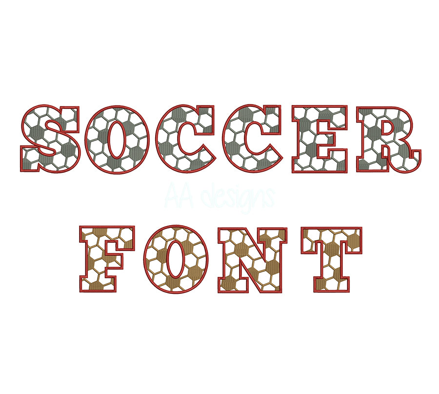 Soccer Embroidery Digital Font. Full fill stitch embroidery font.