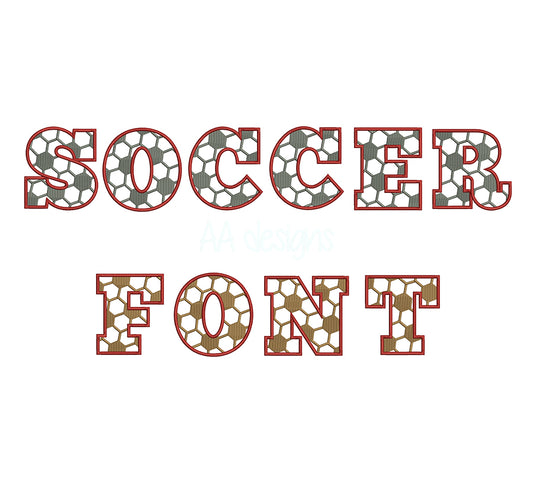 Soccer Embroidery Digital Font. Full fill stitch embroidery font.