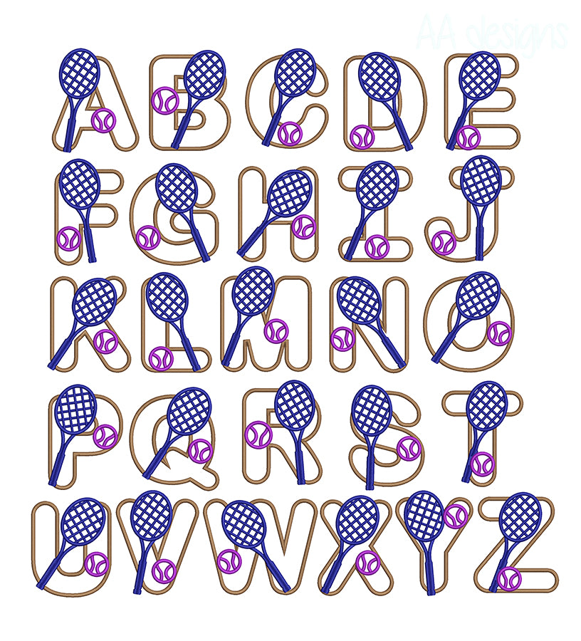 Tennis Applique Embroidery Font
