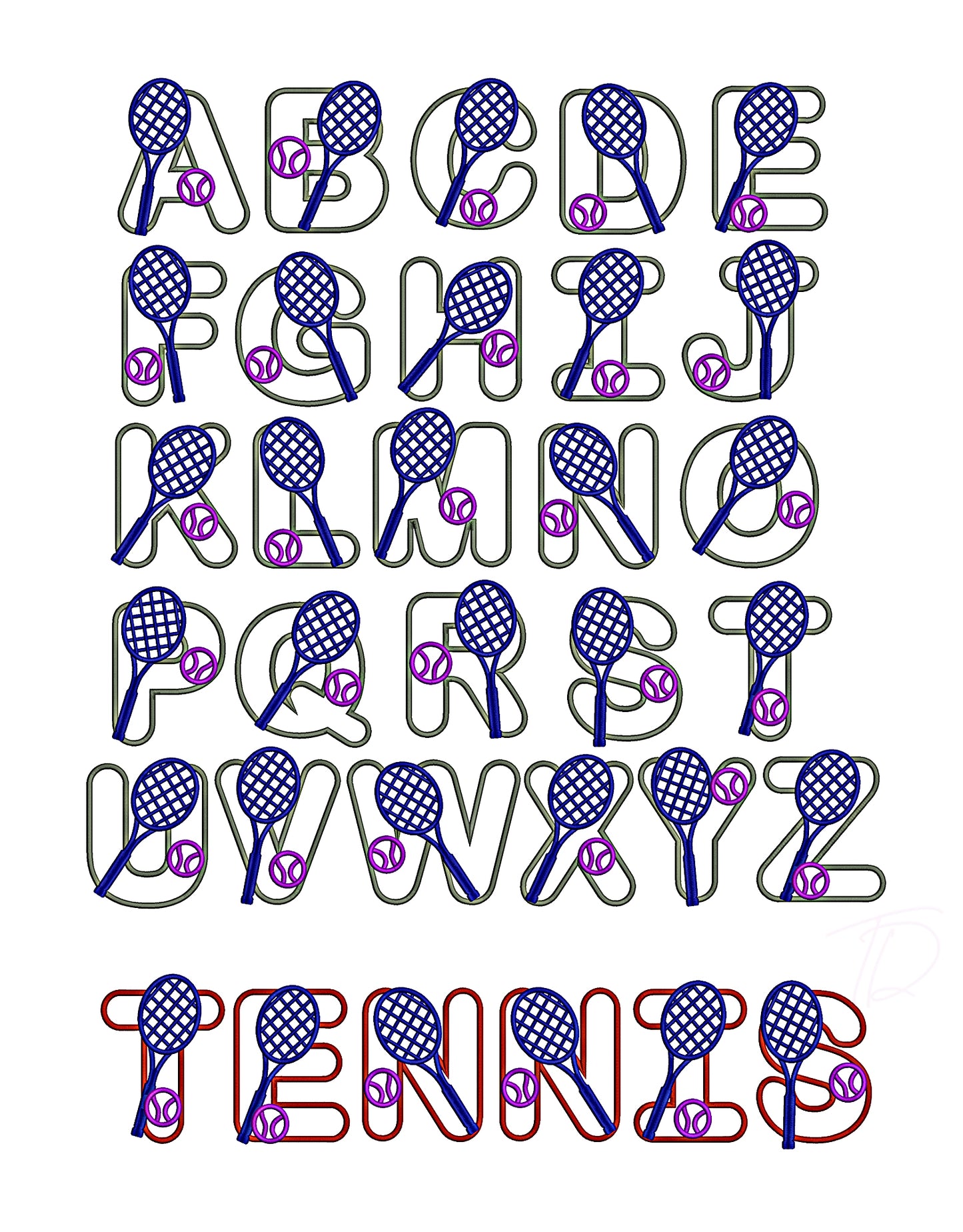 Tennis Applique Embroidery Font