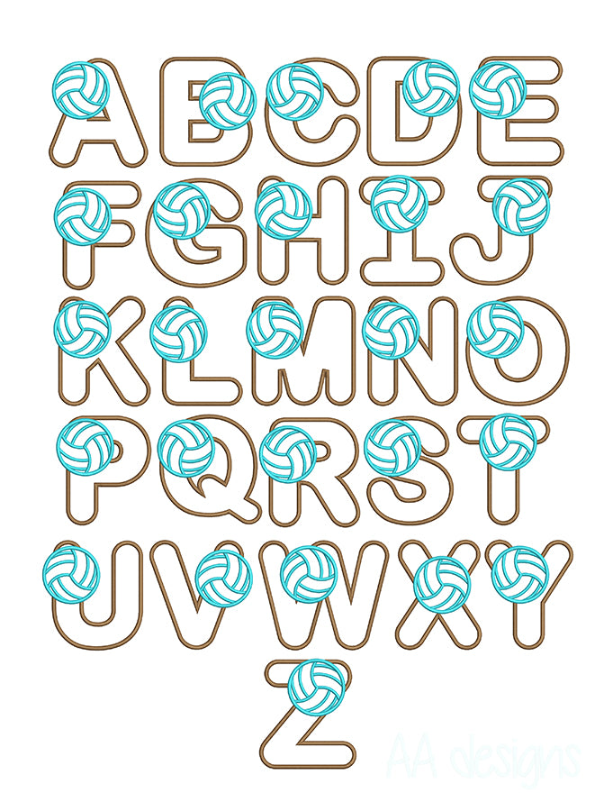 Volleyball Applique Embroidery Font