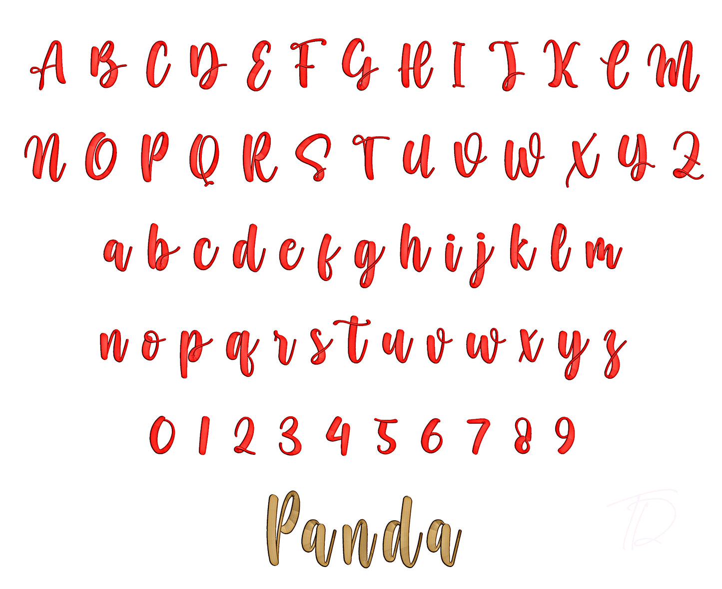 Panda 3D puff embroidery digital font
