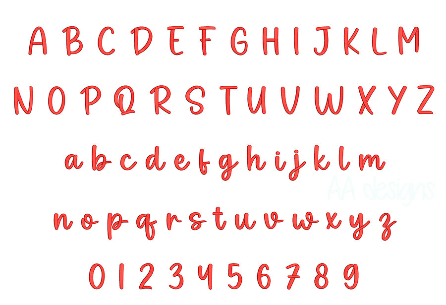 Peanut 3D puff embroidery digital font. Machine embroidery alphabet with 3D puff foam.