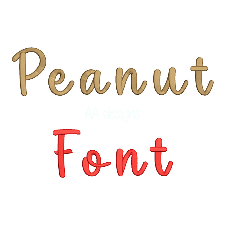Peanut 3D puff embroidery digital font. Machine embroidery alphabet with 3D puff foam.