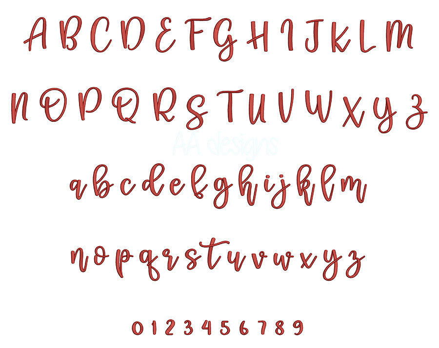 Vanilla 3D puff embroidery digital font. Machine embroidery alphabet in 3D puff foam. BX PES DST embroidery font