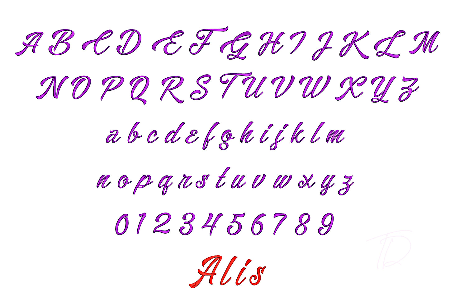 3D puff embroidery digital font. PES DST BX embroidery file for instant download.