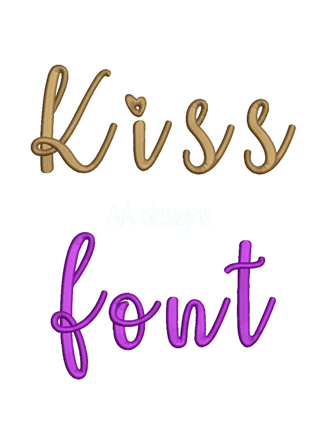 Kiss me 3D puff embroidery digital font. PES DST BX embroidery font for instant download