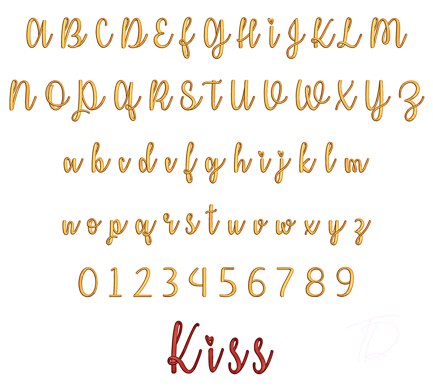 Kiss me 3D puff embroidery digital font. PES DST BX embroidery font for instant download
